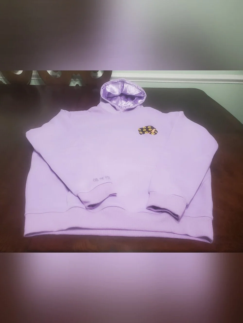Oil of Essence Satin Lined Hoodie Lilac XXL NWT Hair Care Soft Fleece Snap Neck